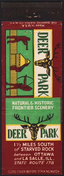 Vintage matchbook cover DEER PARK Historic Frontier Scenery La Salle Illinois