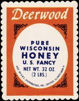 Vintage label DEERWOOD WISCONSIN HONEY Chicago 32oz unused new old stock n-mint+