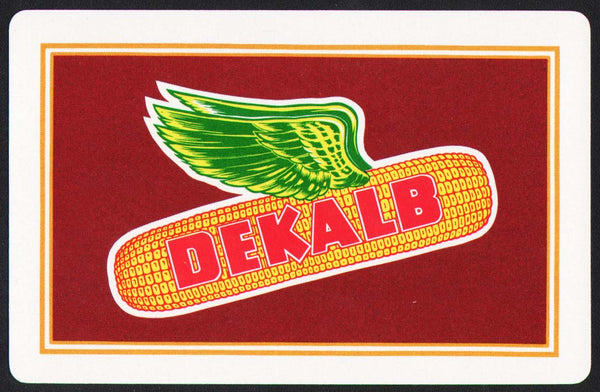 Vintage playing card DEKALB marron background with winged ear of corn pictured