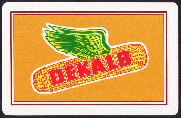 Vintage playing card DEKALB yellow background with winged ear of corn pictured