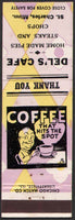 Vintage matchbook cover DELS CAFE man drinking coffee pictured St Charles Minnesota