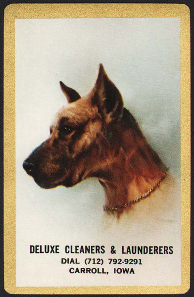 Vintage playing card DELUXE CLEANERS and LAUNDERERS dog pictured Carroll Iowa