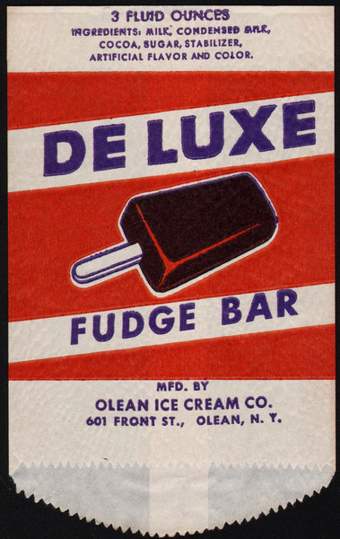Vintage bag DE LUXE FUDGE BAR with picture Olean Ice Cream Co New York n-mint
