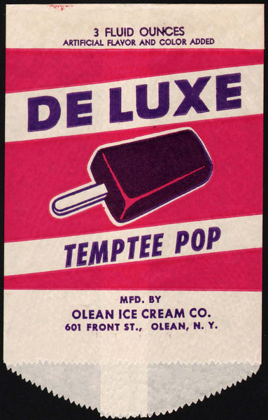 Vintage bag DE LUXE TEMPTEE POP bar pictured Olean Ice Cream Co New York n-mint