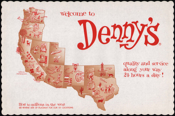 Vintage placemat DENNYS restaurant western states pictured new old stock n-mint+