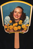 Vintage fan DERR BROS soda pop woman pictured Boonville Indiana new old stock