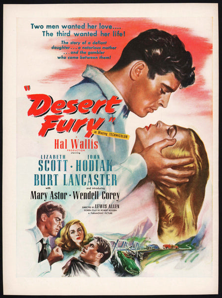 Vintage magazine ad DESERT FURY movie from 1947 full color Scott Burt Lancaster