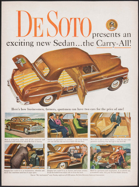 Vintage magazine ad DE SOTO Carry-All from 1949 brown sedan pictured Chrysler