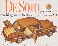 Vintage magazine ad DE SOTO Carry-All from 1949 brown sedan pictured Chrysler