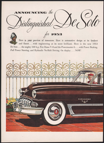 Vintage magazine ad DE SOTO from 1952 The Firedome V-8 Sedan pictured 2 page