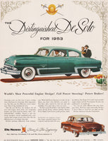 Vintage magazine ad THE DISTINGUISHED DE SOTO from 1953 green and brown cars pictured