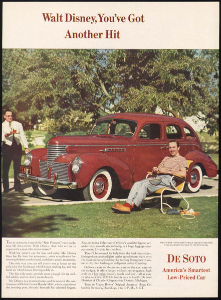 Vintage magazine ad DESOTO AUTOMOBILE 1939 Chrysler Corp picturing Walt Disney