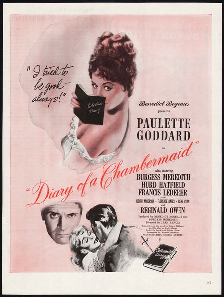 Vintage magazine ad DIARY OF A CHAMBERMAID movie from 1946 Goddard and Meredith