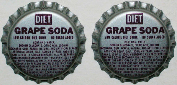 Soda pop bottle caps DIET GRAPE SODA Lot of 2 plastic unused new old stock