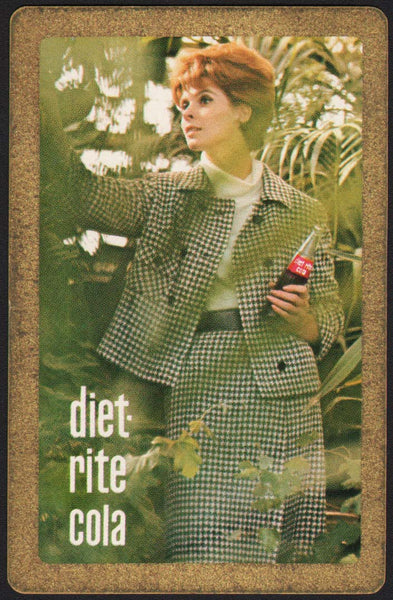 Vintage playing card DIET RITE COLA picturing a woman in a checkered pant suit