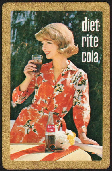 Vintage playing card DIET RITE COLA soda pop picturing a woman in a floral dress