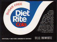 Vintage soda pop bottle label DIET RITE COLA Sugar Free new old stock n-mint+