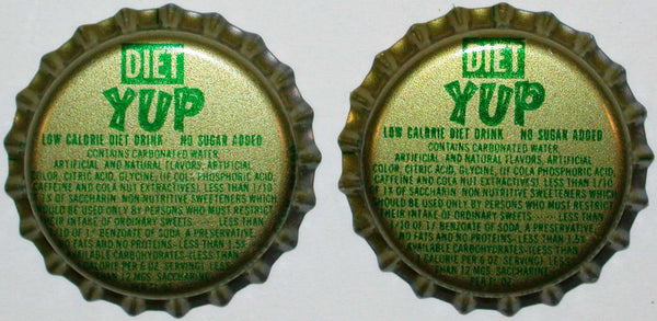 Soda pop bottle caps DIET YUP #2 Lot of 2 plastic lined unused new old stock