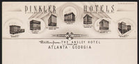 Vintage letterhead DINKLER HOTELS The Ansley Hotel Atlanta Georgia unused n-mint
