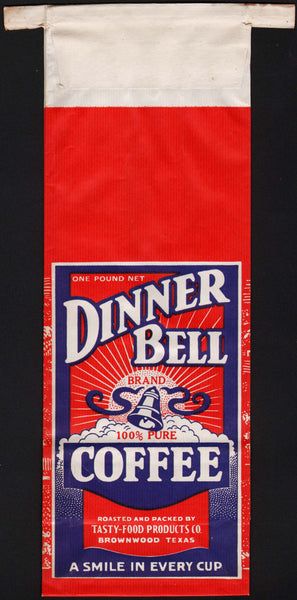 Vintage bag DINNER BELL COFFEE bell pictured Tasty Food Brownwood Texas excellent++