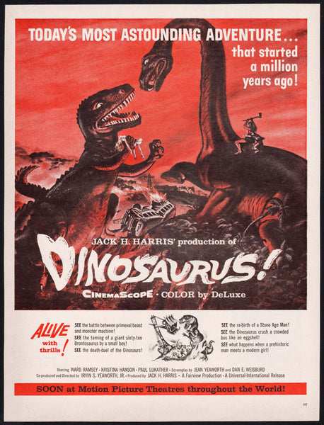 Vintage magazine ad DINOSAURUS movie from 1960 with great graphics Ward Ramsey