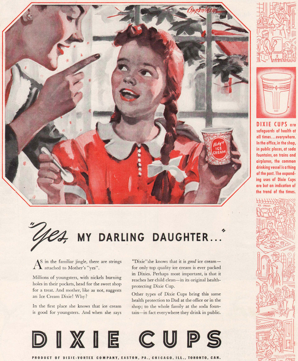 Vintage magazine ad DIXIE CUPS 1941 artwork of mother and daughter Dix ...