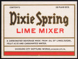 Vintage soda pop bottle label DIXIE SPRING LIME MIXER Dickson City Pa n-mint+