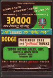 Vintage matchbook cover DODGE Coronet Meadowbrook Wayfarer Topor Motor Chicopee