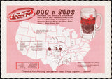 Vintage placemat DOG N SUDS root beer mug and map pictured new old stock n-mint+