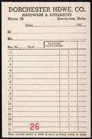 Vintage receipt DORCHESTER HDWE CO Hardware Appliances Nebraska 1950s n-mint