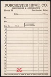 Vintage receipt DORCHESTER HDWE CO Hardware Appliances Nebraska 1950s n-mint