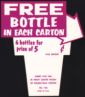 Vintage carton stuffer DOUBLE COLA die cut Free Bottle In Each Carton n-mint