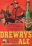Vintage magazine ad DREWRYS OLD STOCK ALE 1948 Mountie pictured with horse