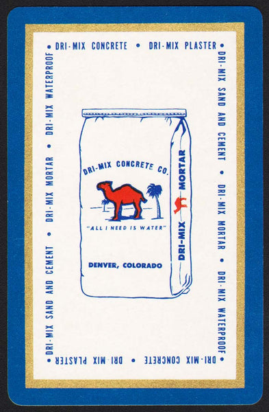 Vintage playing card DRI MIX CONCRETE CO camel pictured blue border Denver Colorado