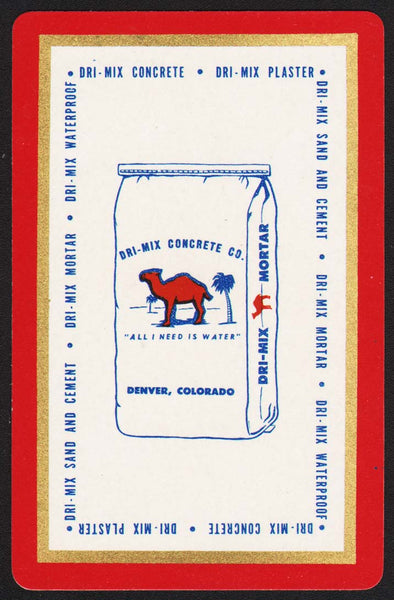 Vintage playing card DRI MIX CONCRETE CO camel pictured red border Denver Colorado