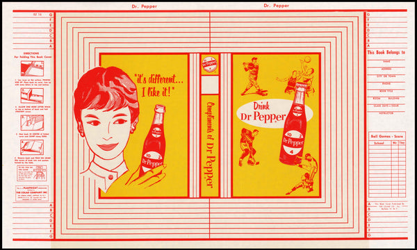 Vintage book cover DR PEPPER sports woman jumping P logo bottle unused n-mint+