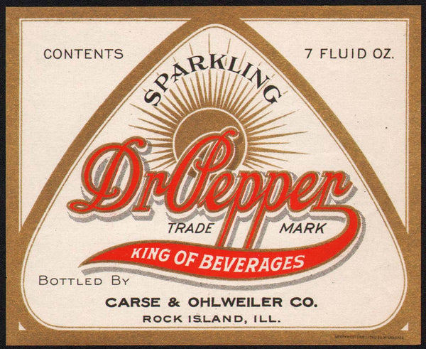 Vintage soda pop bottle label DR PEPPER King of Beverages slogan new old stock