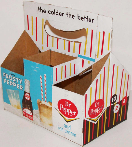 Vintage soda pop bottle carton DR PEPPER 6 pack candy stripe Frosty Pepper used
