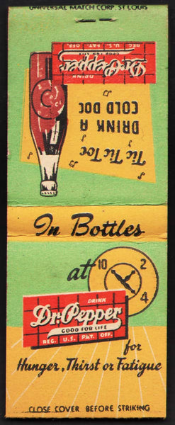 Vintage full matchbook DR PEPPER Good For Life bottle Tic Tic Tok Drink Cold Doc