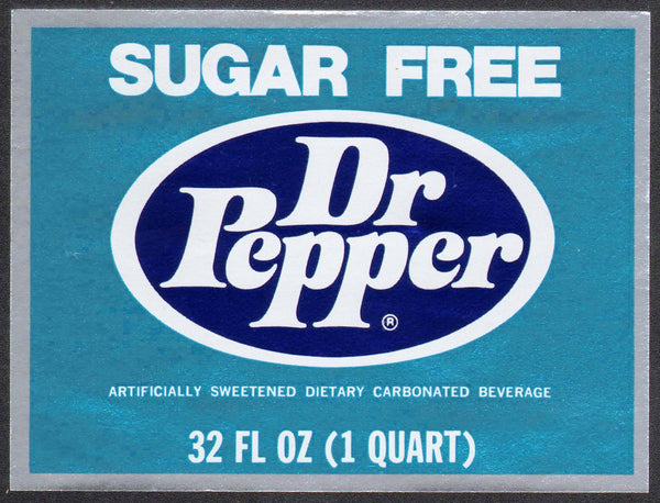 Vintage soda pop bottle label DR PEPPER Sugar Free unused new old stock n-mint