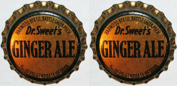 Soda pop bottle caps DR SWEETS GINGER ALE Lot of 2 cork lined new old stock