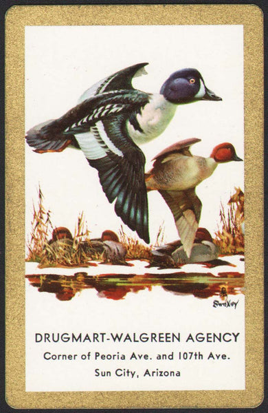 Vintage playing card DRUGMART WALGREEN AGENCY picturing ducks Sun City Arizona