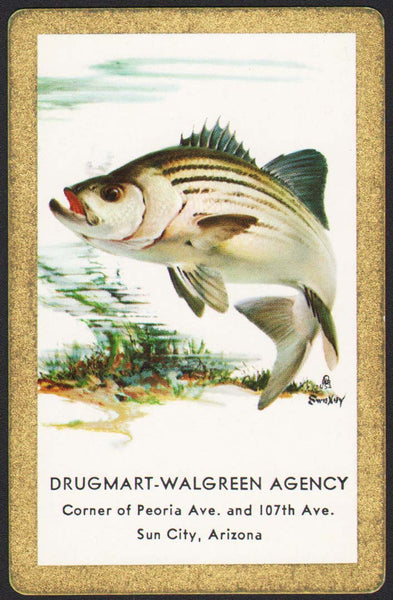 Vintage playing card DRUGMART WALGREEN AGENCY picturing a fish Sun City Arizona