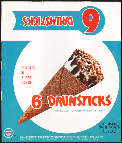 Vintage box DRUMSTICKS sugar cone pictured dated 1970 Big Drum Inc unused n-mint