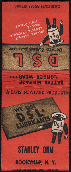 Vintage full matchbook DSL LUBRICANTS Davis Howland Stanley Ohm Boonville NY