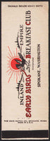 Vintage matchbook cover EARLY BIRDS BREAKFAST CLUB full length Spokane Washington