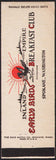 Vintage matchbook cover EARLY BIRDS BREAKFAST CLUB full length Spokane Washington