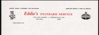 Vintage letterhead EDDIES STANDARD SERVICE gas oil Noblesville Indiana n-mint+