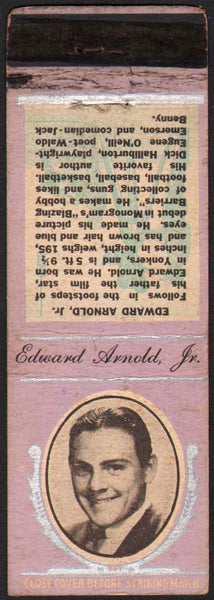 Vintage matchbook cover EDWARD ARNOLD JR movie star Diamond Match Co with bio