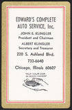Vintage playing card EDWARDS COMPLETE AUTO SERVICE hand holding car pictured Chicago